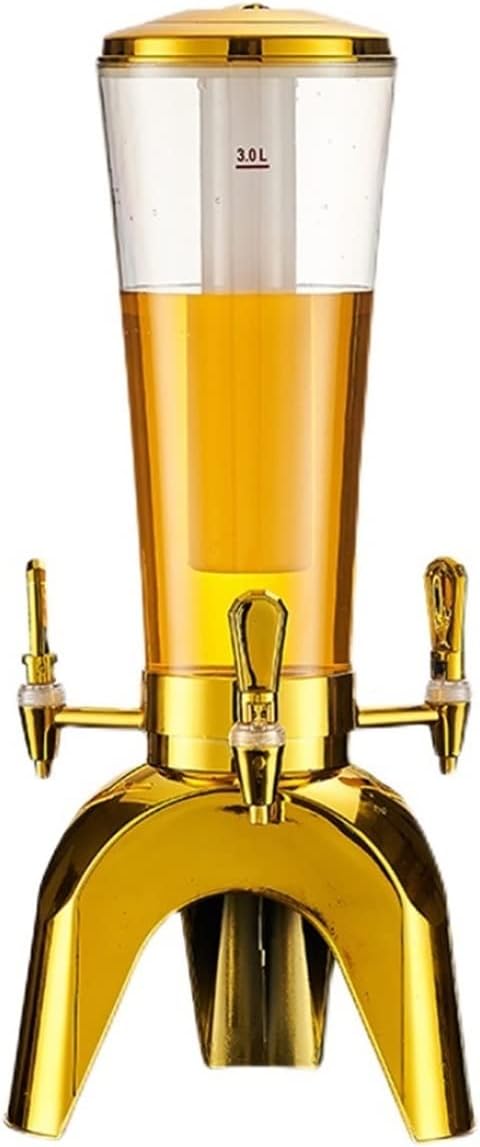 Beer Dispenser 3 Liter Beer Dispenser with Faucet Commercial Lighted Beer Keg Beer Tower with Removable Icicles for Home, Restaurant, Hotel Drink Tower Beer Liquor Beverage Dispenser (Color : Gold)