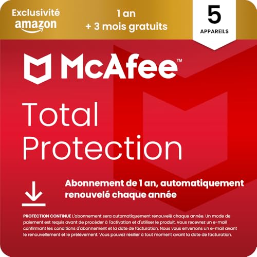 McAfee Total Protection 5 appareils 2025 | 15 mois |VPN sécurisé, logiciel de sécurité avec...