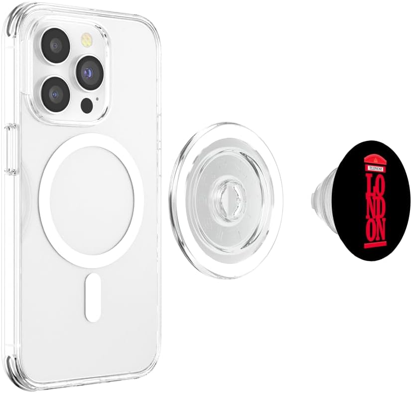 Vintage London Red Telephone Illustration Graphic Design PopSockets MagSafe PopGrip for iPhone