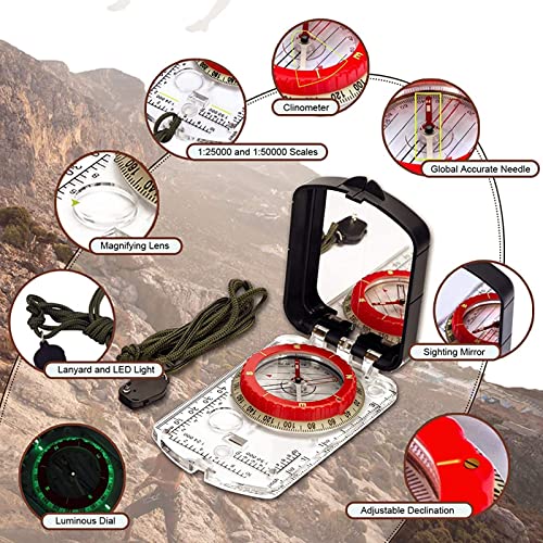Brújula para senderismo impermeable con espejo y cuerda miniatura 5