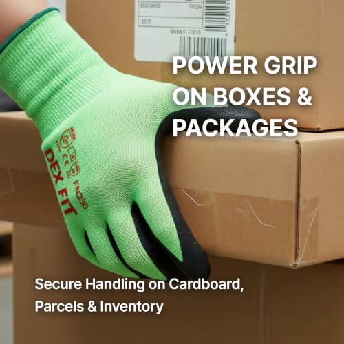 Image of DEX FIT Nitrile Work Gloves FN330, 12 Pairs, 3D-Comfort Stretchy Fit, Firm Grip, Thin & Lightweight, Touch-Screen Compatible, Durable, Breathable & Cool, Machine Washable; Green S (7)