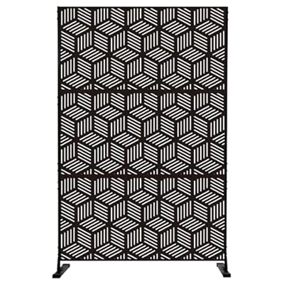 Kozyard Metal Privacy Screen 74" H x 47.2" W Decorative Outdoor Divider with Stand Panels Freestanding Screen Set for Deck Patio Balcony Garden Outdoor&Indoor(Black/Cube)