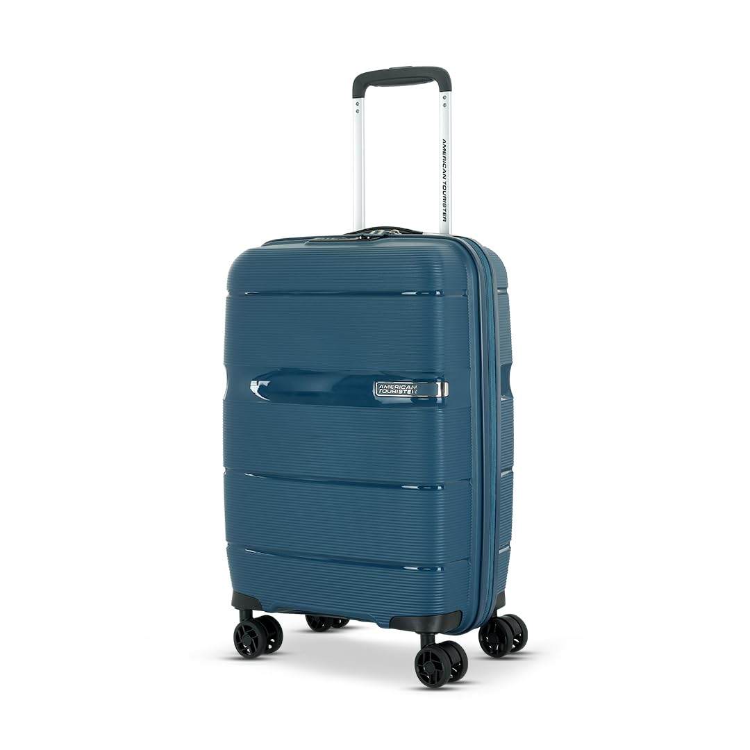 Linex 55.5Cm Small Hardshell Polypropylene Cabin Suitcase with Recessed TSA Lock & 8 Spinner Wheels for Women & Men Trolley Bag - Deep Blue