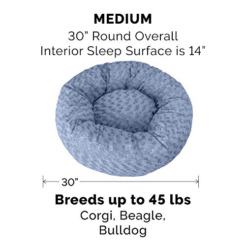 Image of Furhaven 30 inch Round Donut Dog Bed for Medium /Small Dogs, Refillable w / Removable Washable Cover, For Dogs Up to 45 lbs - Curly Faux Fur Donut Bed - Fresh Blueberry, Medium