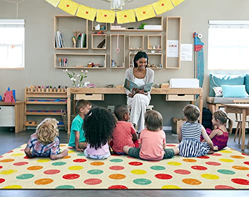 Vintage Circus Polka Dots Area Rug for Kids Classroom & Bedroom, 7'6"x12'