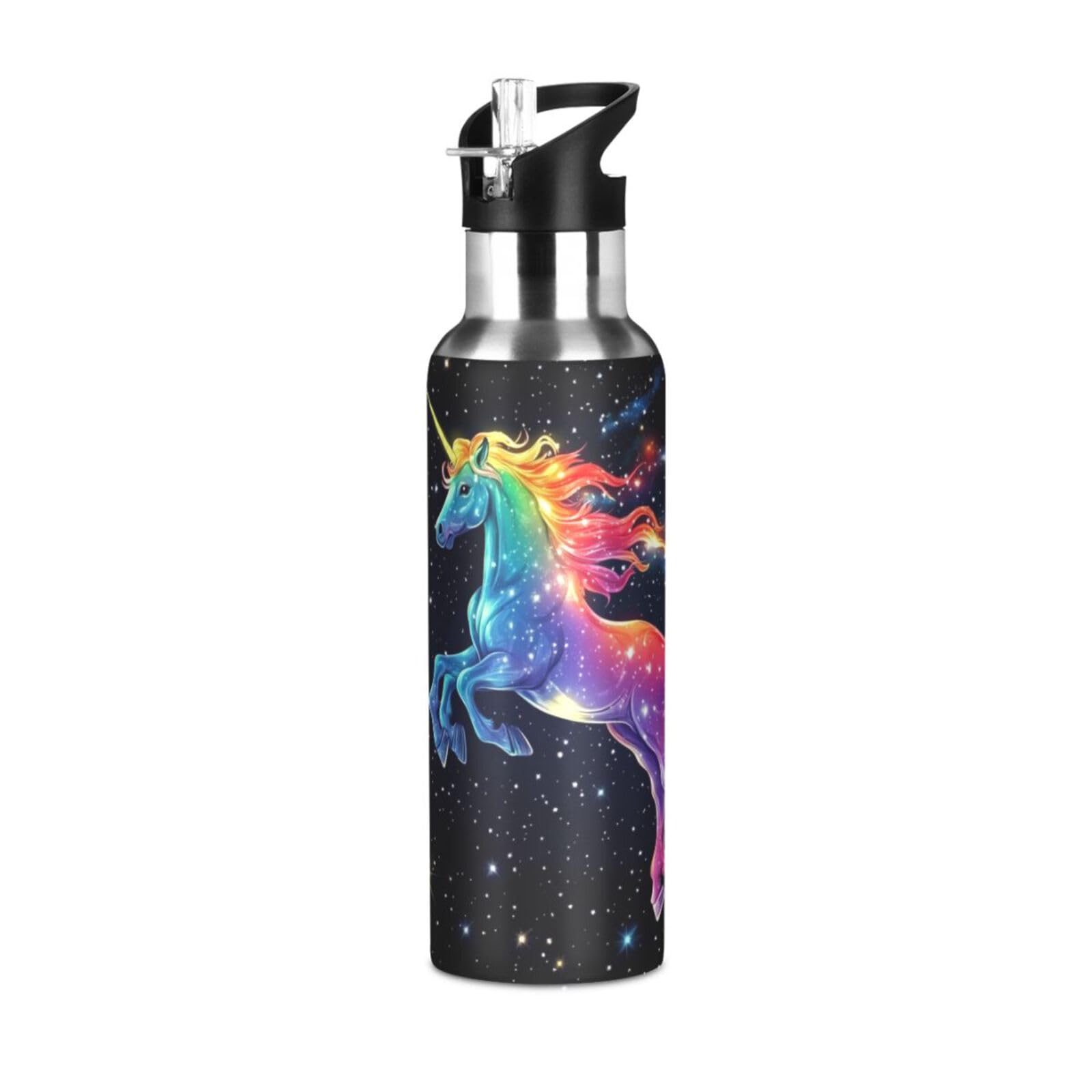 Kcldeci Unicorn Rainbow Galaxy Sports Water Bottle 20 Oz Straw Lid Leak Proof Vacuum Insulated Stainless Steel Hot Cold Double Walled Thermo Mug Tumbler Travel Cup Standard Metal Canteen