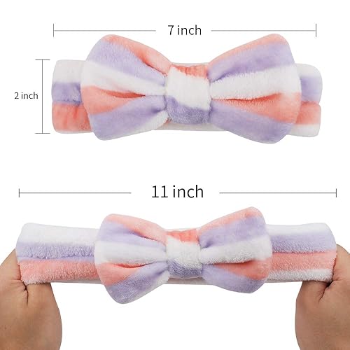 Miniatura 6 de WHAVEL Paquete de 6 diademas de spa, diademas de microfibra con pajarita, diadema de maquillaje facial, diadema elástica suave con lazo para el