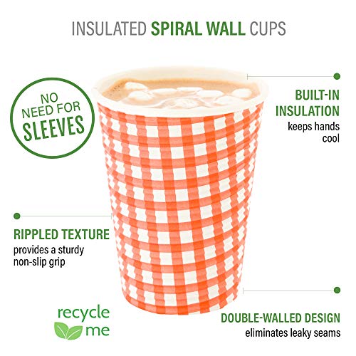 Restaurantware 8 Ounce Disposable Coffee Cups 25 Spiral Wall Hot Cups For Coffee - Lids Sold Separately Double Wall Picnic Print Paper Insulated Coffee Cups For Coffee Tea And More by Restaurantware - Image 4
