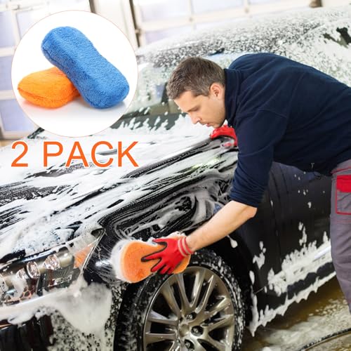 Image of Tanlade 2 Pcs Large Car Wash Sponge, Foam Sponge for Clean, Blue,Orange