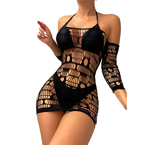 Image of Hollow Out Crochet Bodycon Cover Up Swimsuit Mini Dress Sexy Lingerie Off Shoulder Beach Swimwear