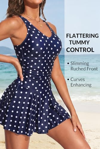 Image of Yonique One Piece Swimsuits for Women Modest Tummy Control Swimdress Vintage Bathing Suits Skirt Swimwear