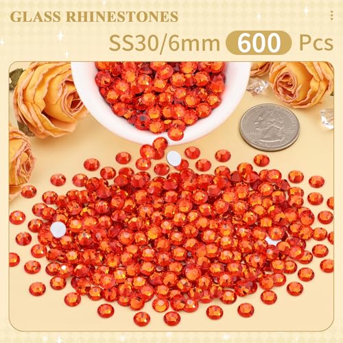 Image of 600PCS SS30 /6mm Crystal Glass Rhinestones for Bedazzling (Orange /Hyacinth) | Flatback Rhinestones for Crafting DIY Nail Art Makeup Decoration, Gems Diomand Charms for Tumbler Shoes Clothing Mug