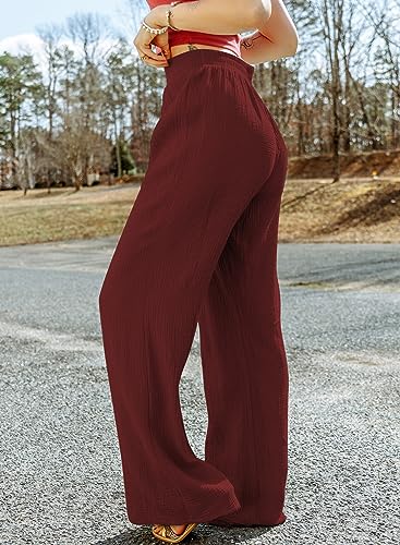Acelitt Womens Casual Lightweight Drawstring Elastic Waist Loose Wide Leg Linen Pants, S-2XL2