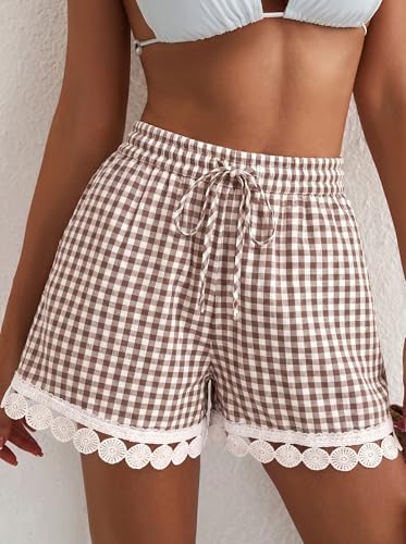 Image of Dokotoo Womens Shorts Summer Casual Loose Elastic Waist Drawstring Lace Boho Beach Cover Up Shorts
