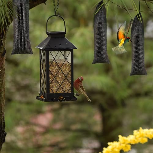 6 Pcs Wild Bird Food Sock Feeder Kits，Mesh Socks Bird Sack Feeders with1 Pcs Folding Food Funnel Thistle Seed Feeder for Garden Yard Outdoor (Black) - Thumbnail 5