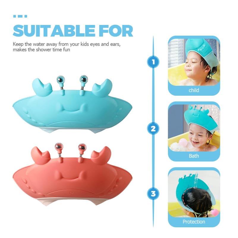 Image of ibasenice Baby Shower Caps Adjustable Crab Design Waterproof Hair Washing Hat for Kids Toddler Eye and Ear Protection Bath Visor