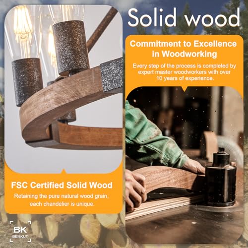 Benkut Farmhouse Wagon Wheel Chandelier - Rustic Lighting - Image 2