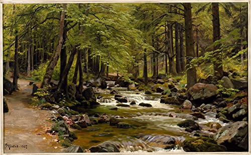Lienzo de arroyo del bosque en primavera Peder Monsted de 60x90cm para pared