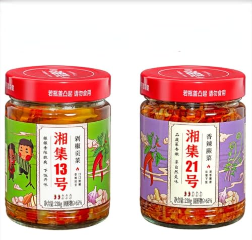 Rcuihak 湖南特?香辣辣椒? 即食泡菜?笋黄瓜 農家自家製彩色刻んだ唐辛子味噌 ?油油?辣子? 豆? ?家自制彩色?辣椒? 拌??拌面? 特産麻辣唐辛子味噌 ビビンバ味噌和え麺味噌 沙拉? 麻辣蔬菜小吃 ?味? (21番辛脆菜238g,1瓶) (2本