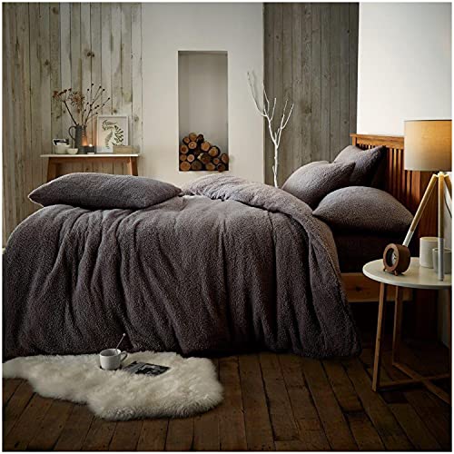 GC GAVENO CAVAILIA Fleece Duvet Cover Set Single - Fluffy Bedding Set including Pillowcases - Charcoal
