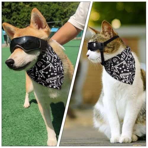 Adiwo Hundebrille,Wasserdicht Hundeschutzbrille mit Hundehalstuch Anti-UV Schutz Hunde Sonnenbrille mit Einstellbar Gummiband Winddichte Schutzbrille Motorradbrille für Kleine Mittelgroße Hunde -S