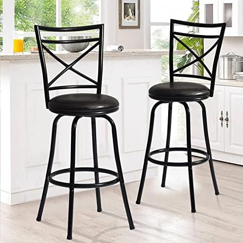 FurnitureR Vintage 26 Inch Bar Stools Set of 2 Height Adjustable, Industrial Swivel Barstools with Round Seat and Metal Back for Kitchen Island, Black