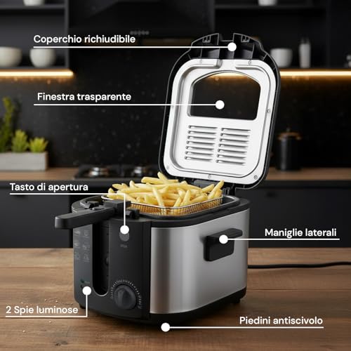 Avilia - Friggitrice Elettrica In Acciaio Inossidabile 3 Litri Con Termostato Regolabile, Cestello Rimovibile, Coperchio Con Finestra Di Controllo E Filtro Anti-Odori Per Uso Domestico - 7