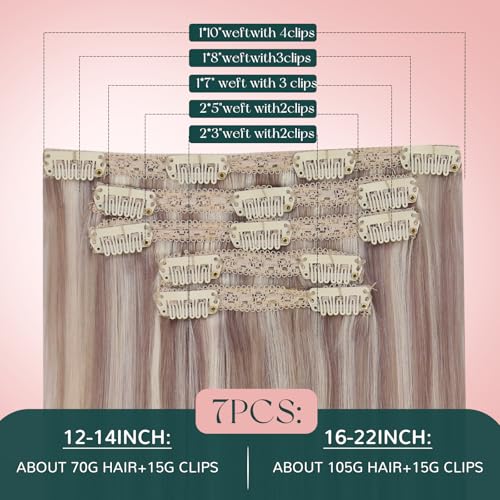 Image of Easyouth Clip in Human Hair Extensions Highlight Real Human Hair Extensions Clip ins Ash Blonde to Platinum Blonde Balayage Clips in Real Hair Extension for Women 20 Inch 7Pcs 120G