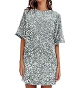 R.Vivimos Women's Sparkly Sequin Party Dress Fall Winter Short Sleeve Crew Neck Velvet Loose Eleg...