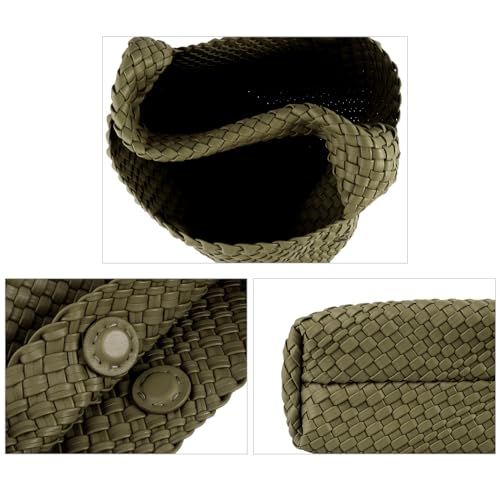 Image of Woven Tote Bag for Women with Purse, Vegan Leather Hobo Bags Large Handmade Underarm Shoulder Bag