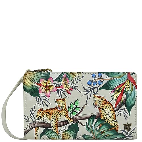 Image of Anuschka Women's Hand-Painted Genuine Leather RFID Blocking Organiser Wallet - Jungle Queen Ivory