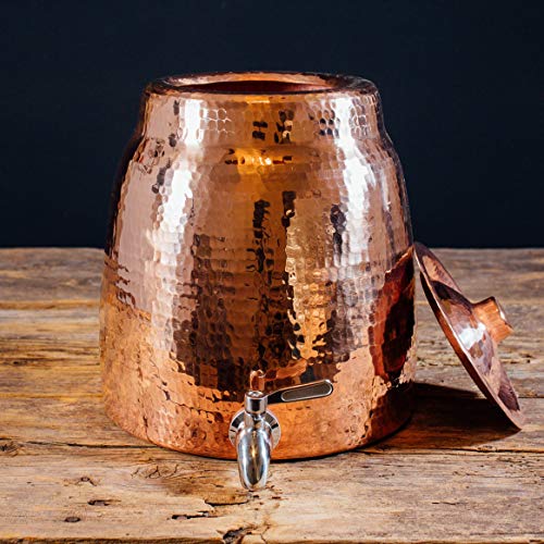 Sertodo-Copper-Niagara-Water-Dispenser-100-Pure-Copper-Heavy-Gauge-Hand-Hammered-2-Gallons-Capacity-Holds-2-5-Gallon-Water-Jugs-Lid-and-Stainless-Steel-Spigot-Included