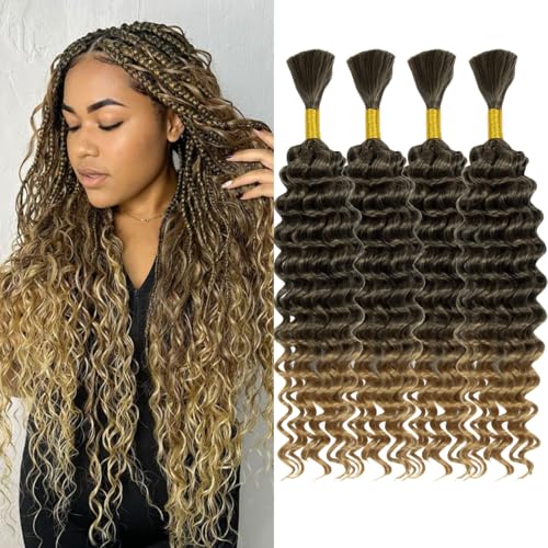 Braiding Hair 300g 4 Bundles/Pack 22 Inch Deep Wave Bohemian Braids for Curly Braiding Hair No Weft Natural Color, Boho Braids Hair Water Wave(T27#)