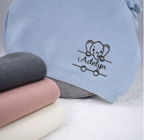 Image of Luxury Personalized Baby Girl Knit Blanket, Custom Embroidered,Nursery Blanket Gifts for Newborn Baby Girl, Newborn Holiday Shower Gift, Cotton Knit Stroller, Custom Animal