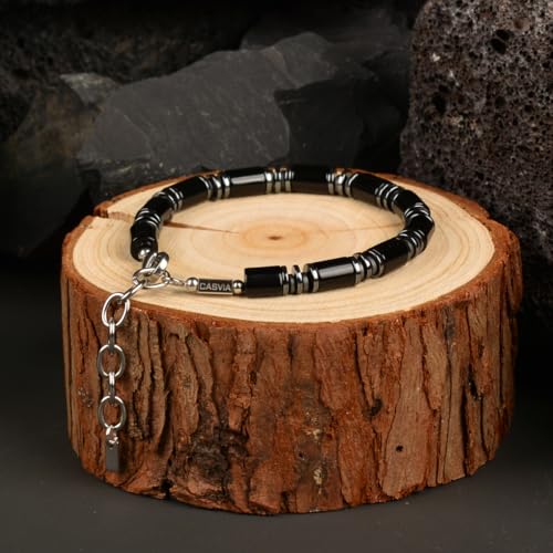 Chakra Protection Mens Bracelet with Black Agate and Hematite, Matched with Thickened Stainless Steel Adjustable Chain Ideal Mens Jewelry for Yourself Father and Friends Bracelets for men3
