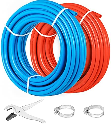 Happybuy PEX Tubing Pipe 2 Rolls of 1/2 Inch X 100 Feet PEX Tubing Non Oxygen Barrier Radiant Floor PEX Pipe Radiant Heat Floor Heating Plumbing Cold and Hot Water Tubing