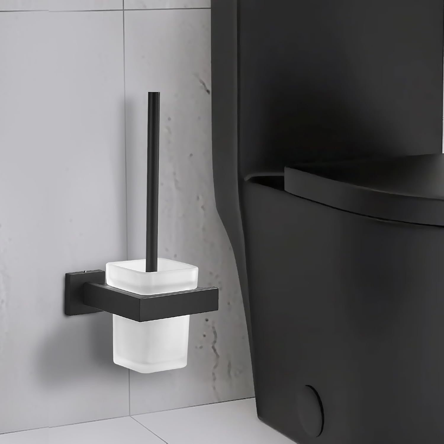 Toilet Brush Glass Wall Mounted Toilet Bowl Brush and Holder Toilet Brush Holder Bathroom Square Brushed Nickel
