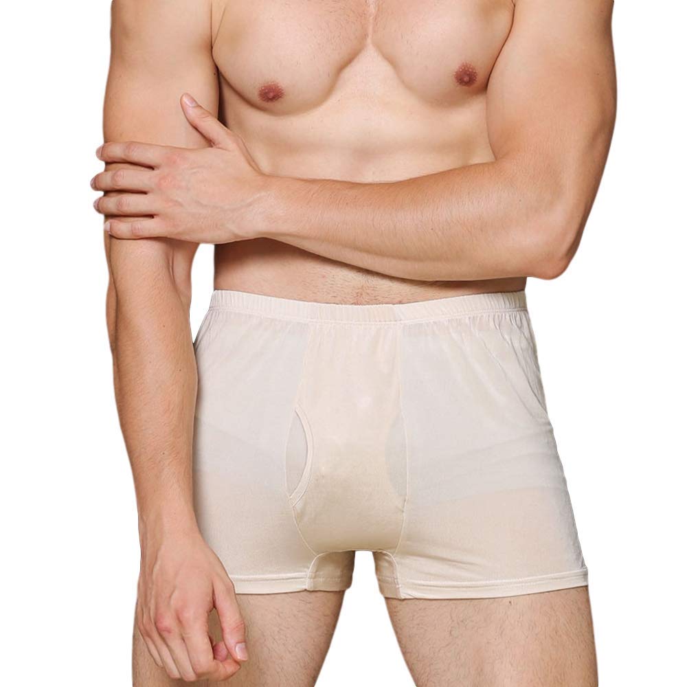 JoyuniiMen's Boxers 100% Silk Briefs Trunks with Separated Pouches Sheath Underwear Shorts Breathable Soft Comfortable Fitted Undershorts