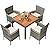 Shintenchi 5 Piece Patio Dining Set, Wicker Patio Conversation Set with Wooden Table Top, Outdoor Table and Chairs with Soft Cushions for Backyard, Deck and Garden, Grey Wicker