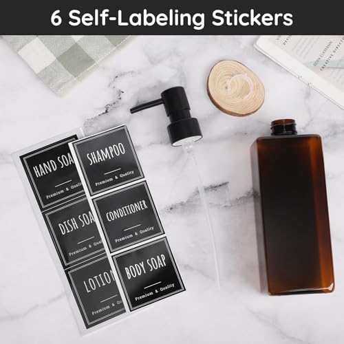 Image of Segbeauty Soap and Lotion Dispenser Set, 3 Pack Refillable Shampoo and Conditioner Bottles, 16.9oz Empty Shower Bottles Refillable with Labels, Plastic Square Modern Hand Soap Dispenser for Kitchen