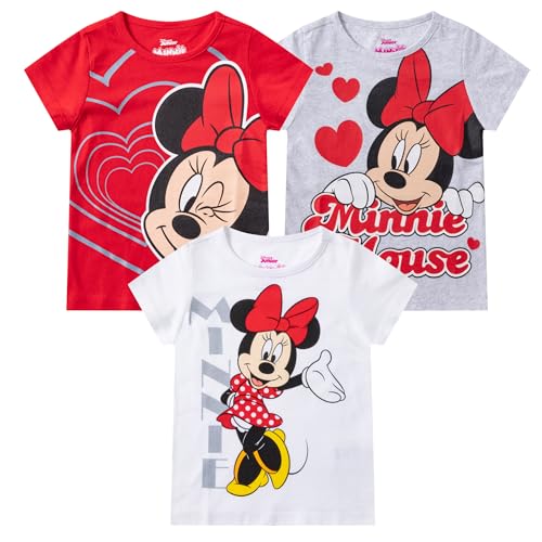 Disney Minnie Mouse 3 Pack Girls Short Sleeve T-Shirt for Toddler to Big Kids