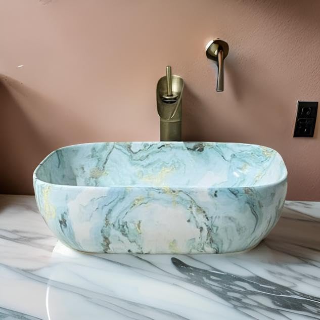 Sorath Saniware Ceramic Tabletop Washbasin/Tabletop Marble Basin/Countertop Basin For Living Room (White Green Marble) (B0CZXS9HXQ) Amazon Price History, Amazon Price Tracker