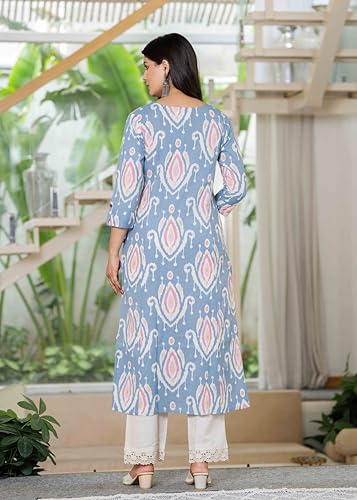Image of Pistaa's Women's Floral Print A-Line Kurta with Lace Palazzos