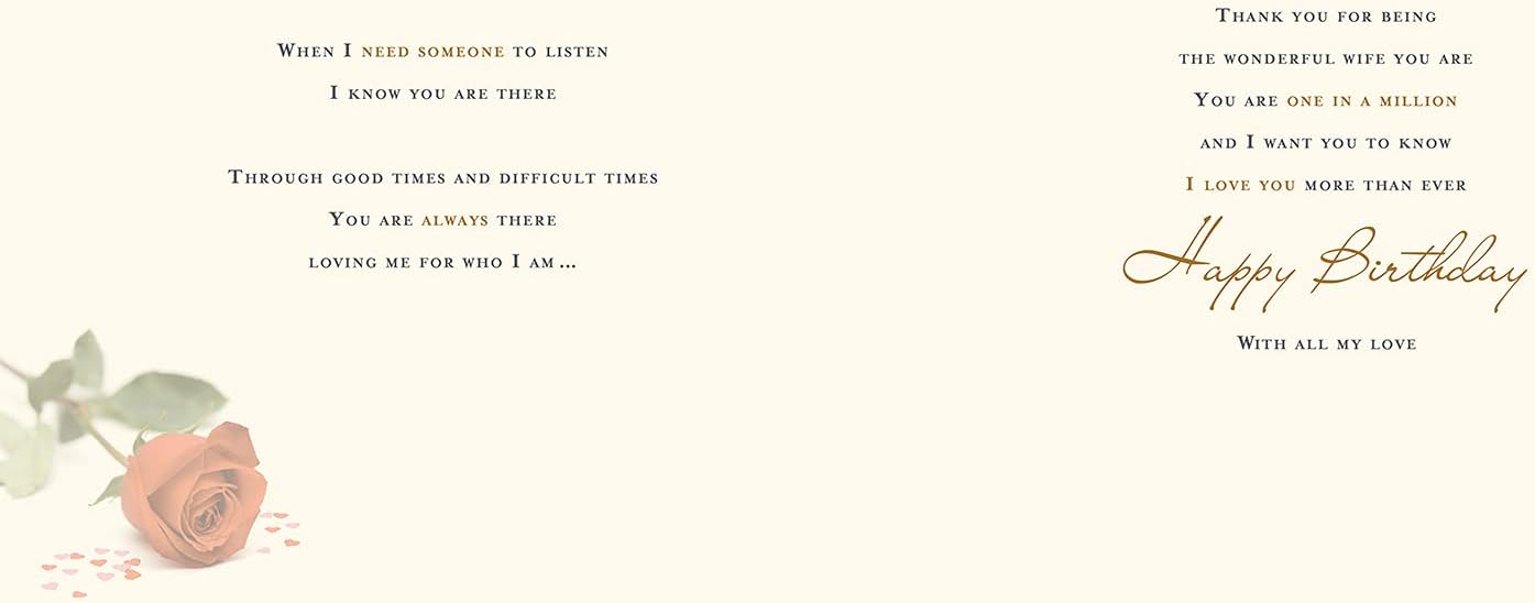 Piccadilly Greetings Traditional Birthday Card Wife - 223 mm square,Beige