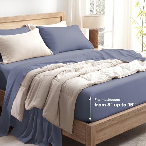 Image of Andency Bluish Grey King Sheets Set 100% Viscose Derived from Bamboo | Cooling Summer Sheets, Deep Pocket Up to 16 inch, Silky Soft Hotel Luxury Breathable Bedding Sheets & Pillowcases