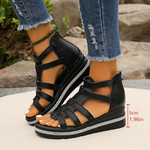 Gladiator Sandals for Women with Zipper Hollow Out Breathable Roman Sandals Summer Casual Open Toe Ankle Strap Sandal3