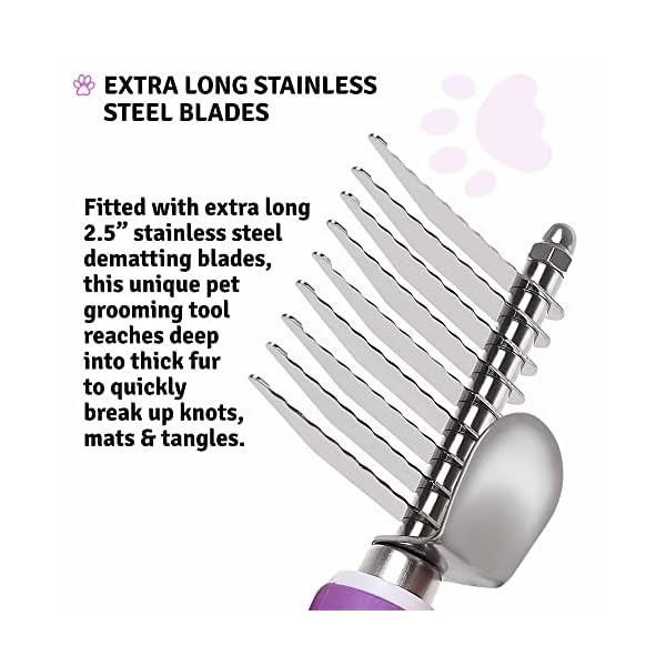 Poodle Pet Dematting Fur Rake Comb Brush Tool with Long 2.5” Steel Safety Blades for Detangling Matted or Knotted Undercoat Hair, Safe Grooming Accessories for Dogs, Longhaired Cats, Rabbits, Horses – Bild 5