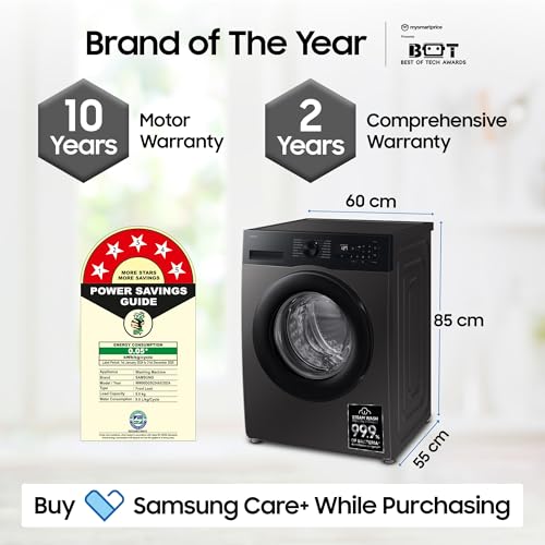 Image of Samsung 9 kg, 5 star, AI EcoBubble, Super Speed, Wi-Fi, Hygiene Steam with Inbuilt Heater, Digital Inverter, Fully-Automatic Front Load Washing Machine (WW90DG5U24AXTL, Inox)