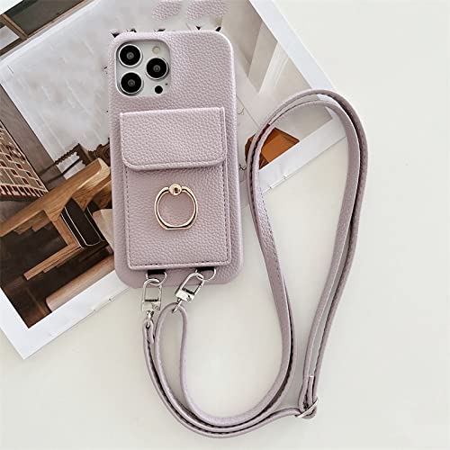 Cordon tour de cou avec coque iPhone XS violette en cuir pour voyager l'esprit libre