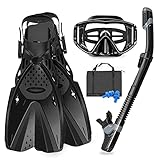 GoOsprey Mask Fins Snorkeling Gear for Adults Men Women, Swim Goggles 180° Panoramic View Diving Mask Anti-Fog Anti-Leak&Dry Top Snorkel and Dive Flippers with Gear Bag for Snorkeling Swimming